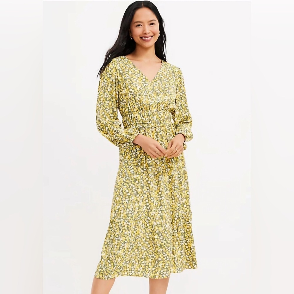 Loft Floral Long Sleeve Midi Dress